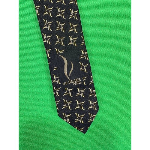 V.E. Delure Paris Silk Necktie Black Gold 100% Silk Tie - Picture 6 of 8
