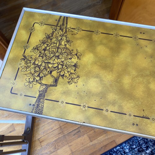 Vintage Metal TV TRAYS With Stand Brown Gold MCM Mid Century Modern