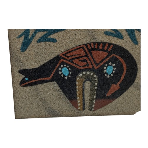 Navajo Sand Painting Zuni Bear End of Trail Native American Indian Signed Framed - Picture 4 of 4