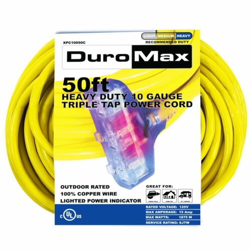 DuroMax XPC10050C 50-Foot 10 Gauge Triple Tap Extension Power Cord - Picture 1 of 8