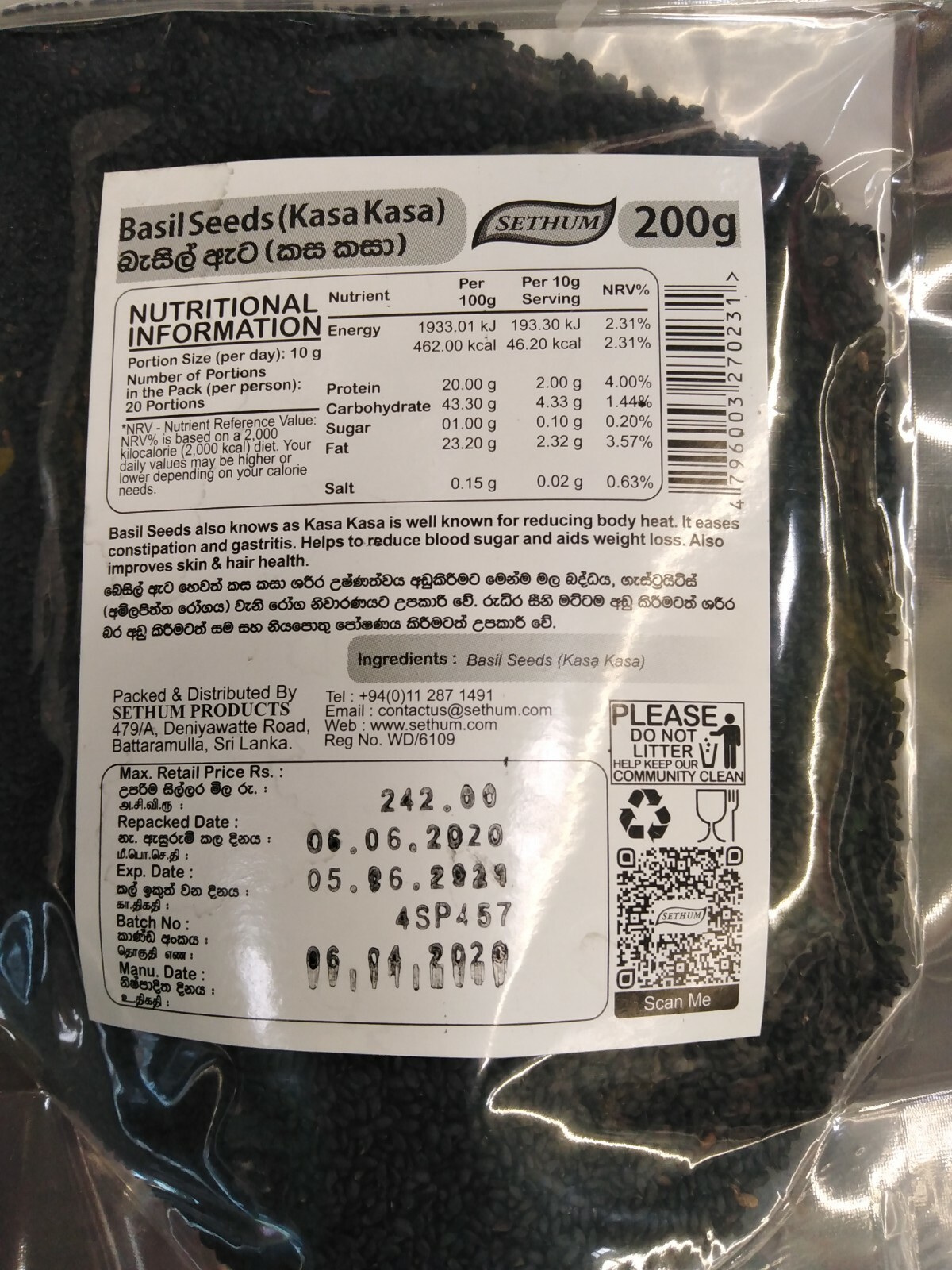 Basil Seeds, Kasa Kasa 100 Pure health Benefits Seed Premium quality