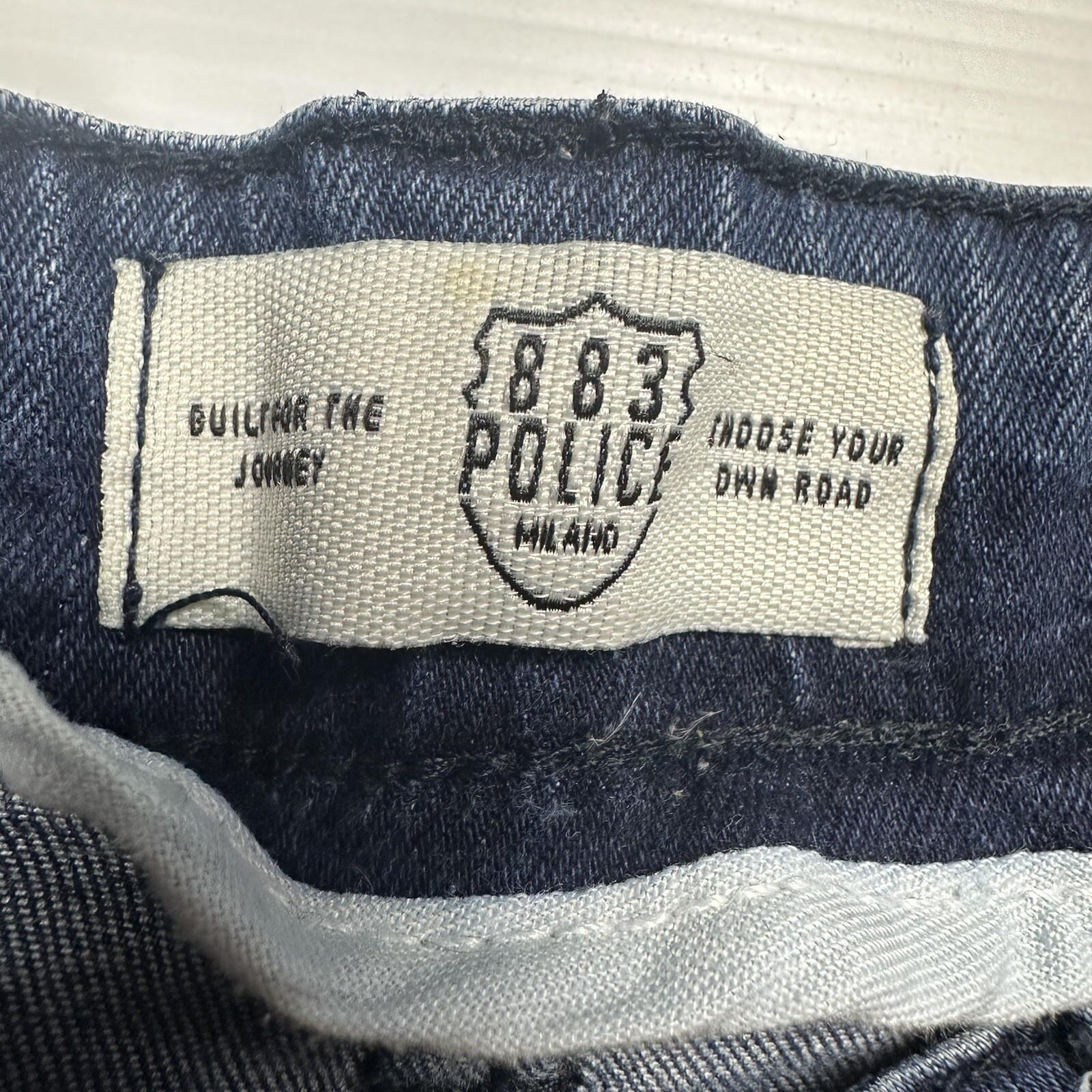 883 Police Moriarty Men's Denim Jeans Size 32 Dark Blue Slim Fit Button Fly