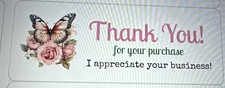 30 THANK YOU LABELS STICKERS SEALS BUTTRFLY ROSES FLOWER EBAY SELLER 1" x 2 5/8"