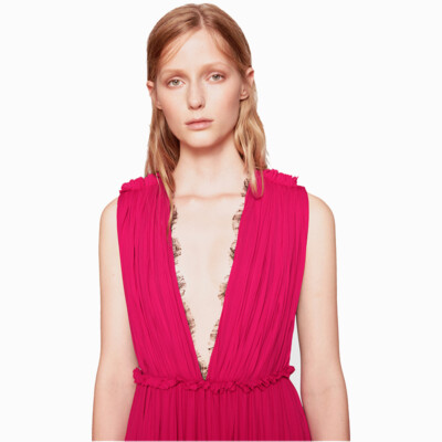 XS NEW $2500 GUCCI Pink PLISSE' Jersey BLACK SHEER LACE KEYHOLE BACK Sexy  DRESS | eBay