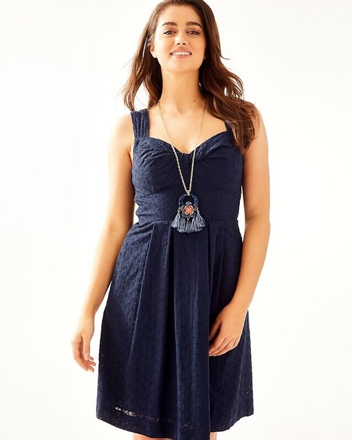 Cyndi Dress True Navy Eyelet 