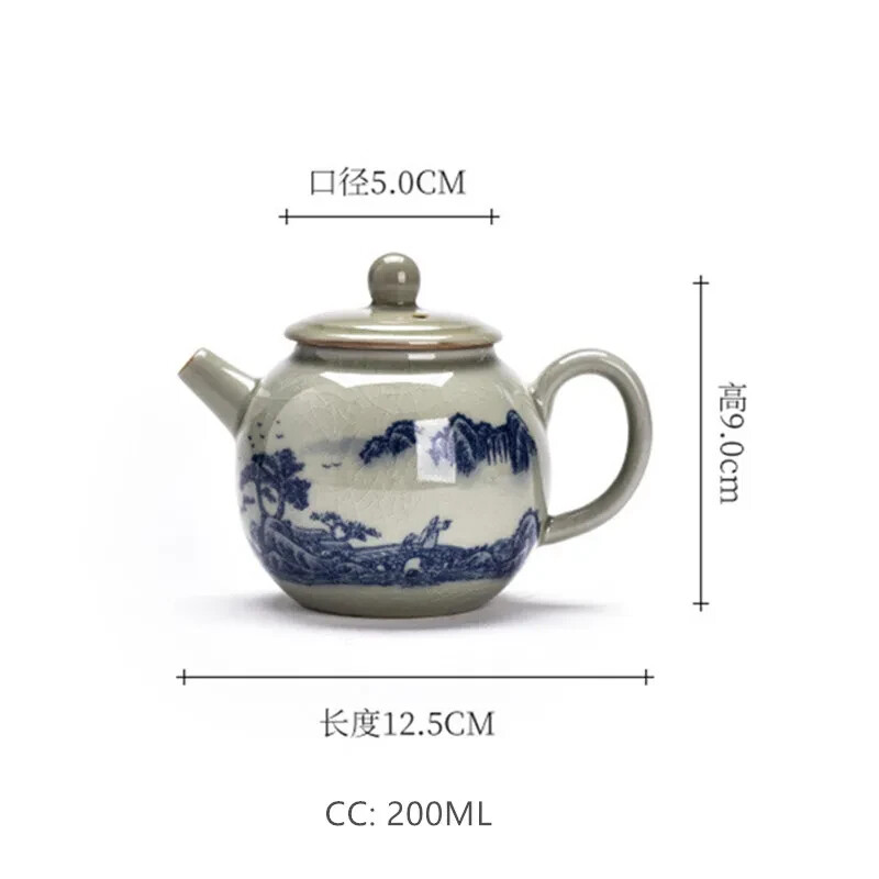 200ML Chinese Ceramic Teapot Ru Kiln Tea Kettle Handmade Porcelain Teapot
