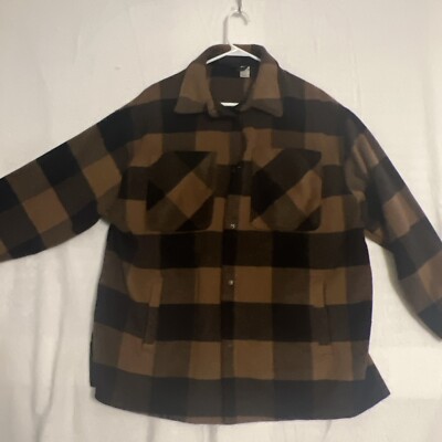Brown Plaid Oversized Shacket - Divided By H&M Size Medium