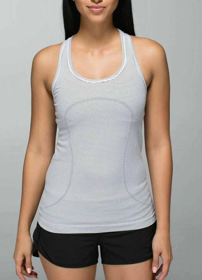 Lululemon Size 8 Swiftly Tech Racerback White Black Stripe Run Tank Top  Shirt Sz