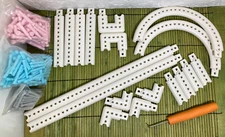 Lot of Adjustable Knitting Board Parts, Pegs & Yarn Tool Circular & Straight