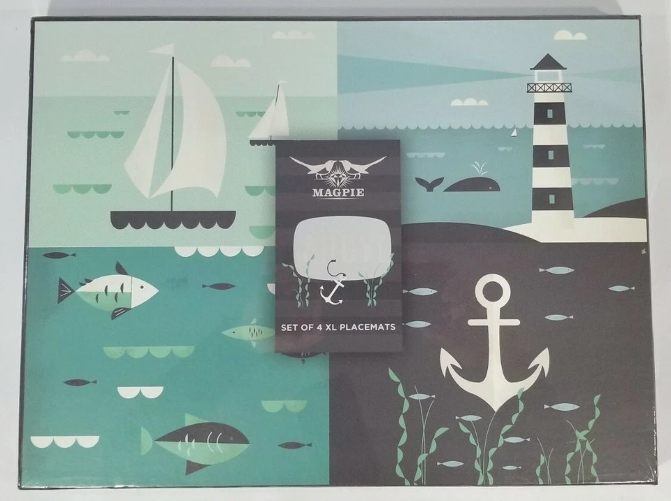 4 - Elster Ahoi Meer Ozean Anker Kork Rückseite Hart Tischsets 15,6" x 11,75"