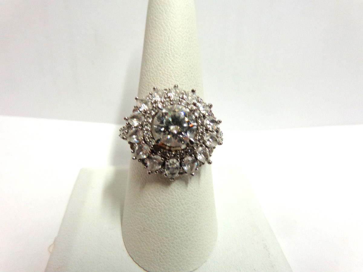 Sterling Silver Cz Ring Halo design sz 9/wgt5.8 grams/ 2ct rd center stone by R View 2
