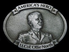 UB05113 NOS VINTAGE 1987 AMERICA'S HERO LT. COL. OLLIE NORTH BELT BUCKLE