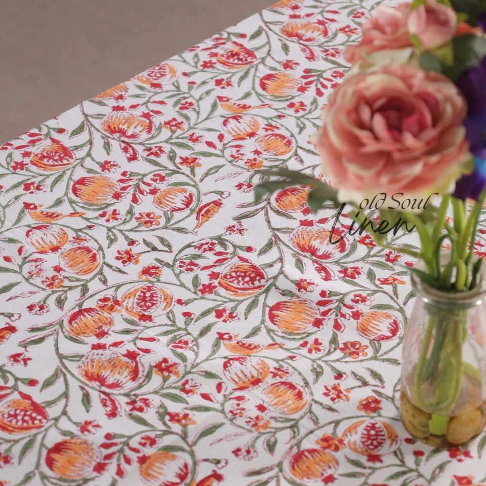 Boho Floral Tablecloth 100% Cotton Handcrafted Kitchen Dining Decor Table Cover - Image 4 of 4