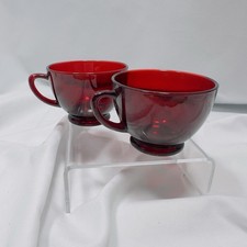 Vintage Anchor Hocking Royal Ruby Red Glassware Lot Of 2 Cups Coffee, Tea Punch