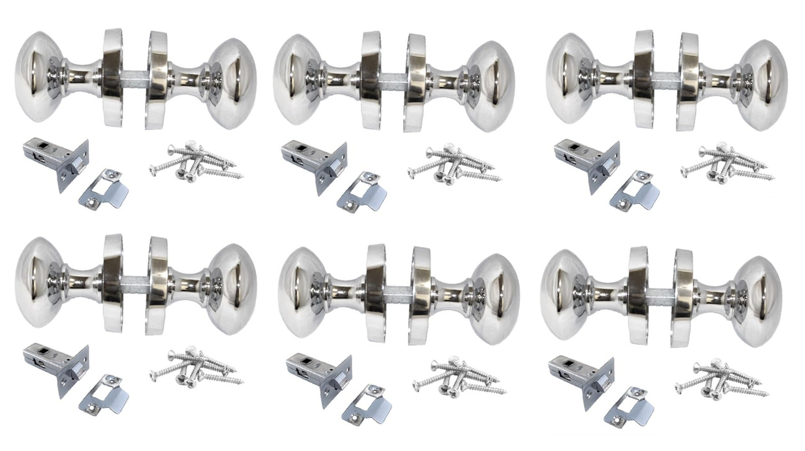 Polished Chrome Round Door Knob Set Including Tubular Latch - Victorian Style