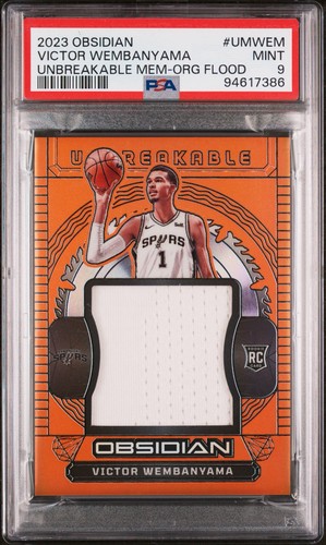 Victor Wembanyama /99 Rookie Unbreakable Memorabilia Orange 2023 Obsidian PSA 9