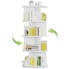 4-Tier Rotating Bookshelf, Small Corner Bookshelf for Small Space, 360 Displa...