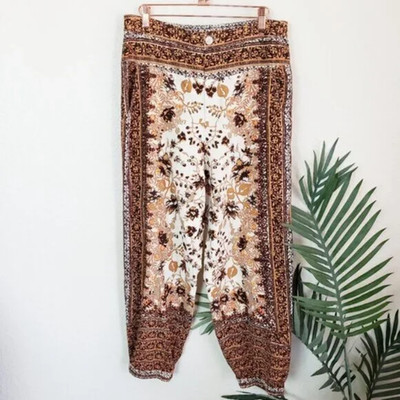 Anthropologie Linen Blend Boho Joggers   16W   Floral Patchwork Harem Pants