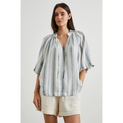 Rails Eveline Top Catania Stripe Sz XS Blue White Purple Linen Lightweight Chic
