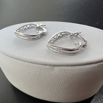 Vintage 925 Sterling Silber Creolen Baguette Diamant Akzente French Lock