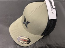HURLEY Hat Cap Green Black FlexFit L XL Stretch Fit Curve Brim Sewn Logo NEW