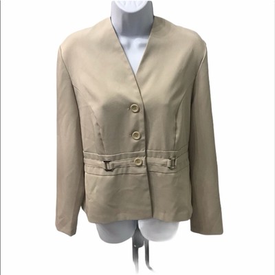 Olivia Matthews Size 10 Petite Khaki Button Down Blazer Suit Jacket Top
