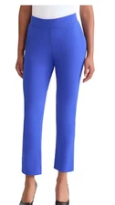 Ming Wang Stretch Crepe Flat Front Straight-Leg Ankle Pants Sz XL Sapphire Sea