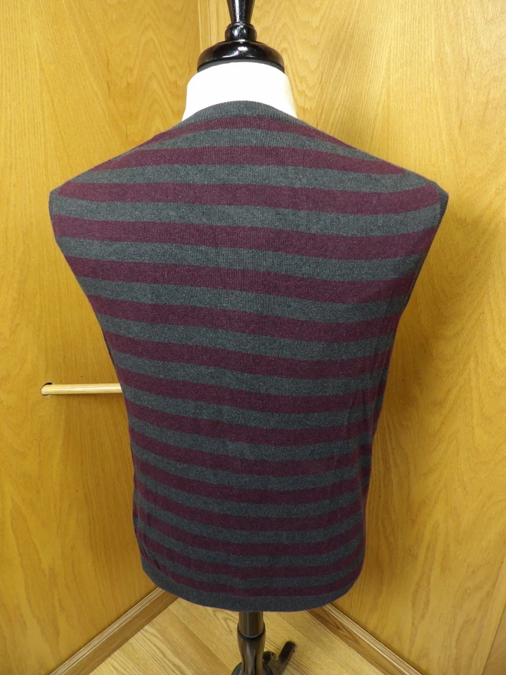 Lincs David Chu Size L Sweater Vest Cotton & Cashmere Burgundy Gray stripe - Image 2 of 4