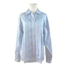 Brooks Brothers Women's Blue Pleated Front Long Sleeve Button Up Top Sz 14