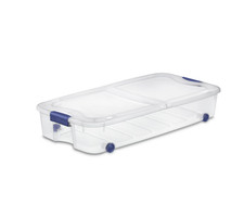 Sterilite 66 Qt Ultra Storage Box, Clear Underbed Bin, Wheels, Blue Latch.....