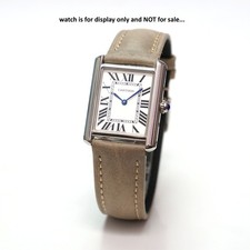 20mm Ivory Italian Leather Watch Strap Patina Finish, For Cartier Tank Watch