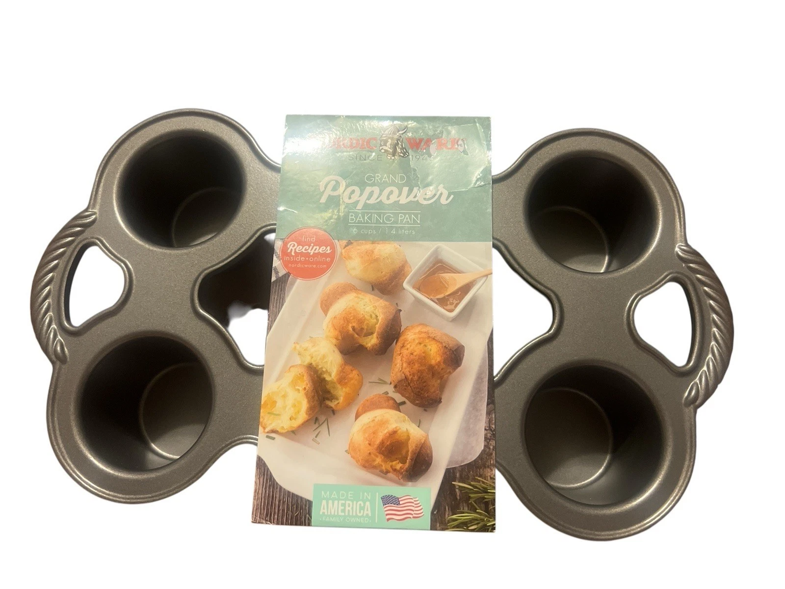 Nordic Ware Grand Popover Baking Pan 6 Serving - Deep Cup Baking Treats - NEW