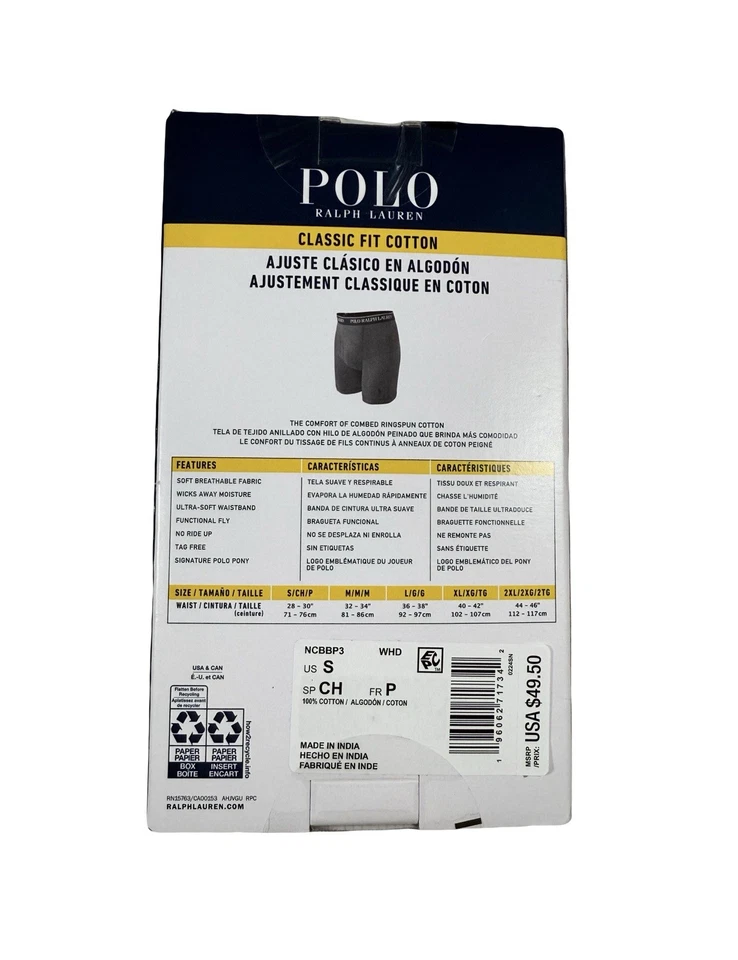 Polo Ralph Lauren nuevo con etiquetas. Pack de 3. CALZONCILLO BOXER CLÁSICO de algodón. Blanco. Precio de venta sugerido por el fabricante 49,50 USD Foto 3 de 4