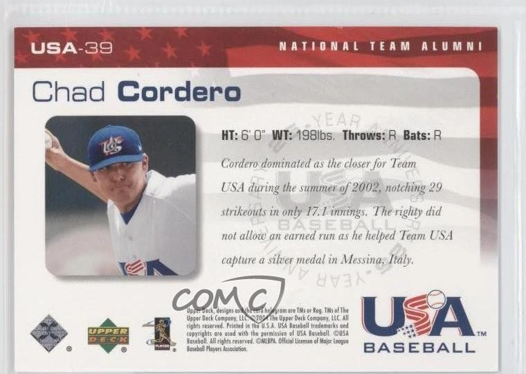 2004 Upper Deck USA Baseball 25-Year Anniversary Chad Cordero #USA-39 - Image 2 of 2