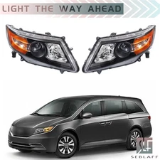 For Honda Odyssey 2011-2017 Halogen Black Housing Amber Corner Headlights Pair