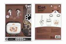 Cat TWS-K8 Bluetooth Earbuds White Brown HD Calling Case Paw Keychain