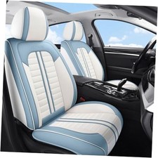 Car Seat Covers Full Set with Waterproof Leather, Luxury Universal Blue white