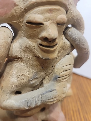 Mexican Folk Statue Mayan Pottery Terracotta Aztec Seated Man Sculpture - Picture 8 of 8