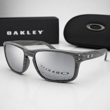 New Oakley Holbrook Polarized Sunglasses Wood Grain Silver Mirror UV400 Lens