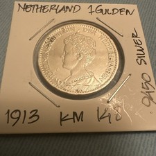 1913 NETHERLANDS  1 GULDEN Wilhelmina I Silver KM148