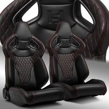 2x Red Stitching Pvc Reclinable C-series Sport Racing Seats Wslider Leftright