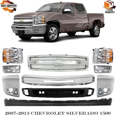 Front Bumper Chrome & Headlights Kit For 2007-2013 Chevrolet Silverado 1500