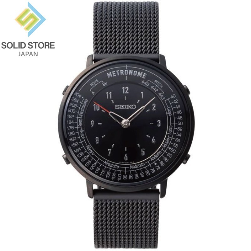 【新品同様】SEIKO メトロノームウォッチ SMW009A メタルメッシュ　黒 SEIKO Metronome Watch SMW009A Standard Line Black Stainless Steel