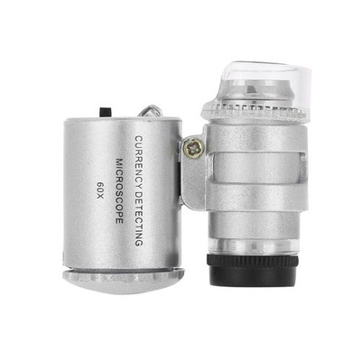 60X Mini Microscope Pocket Magnifier Loupe Magnifying Glass With LED Light SET