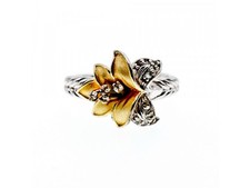 925 Sterling Silver Gold Plated CZ "Flower" Ring Size 7