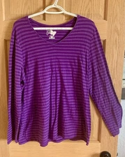Just My Size Women’s Striped Long Sleeve Shirt Purple 1X 16 W