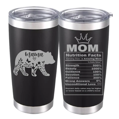 SUPPLYMARTONLINE Mama Bear Tumbler with Nutrition Label, Perfect Gift for Strong Loving Mothers