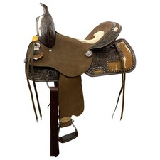 Wild West Floral Roughout Barrel Saddle Hair On Cowhide Inlays FQHB 15" NEW