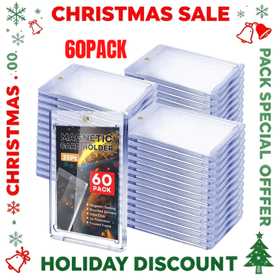 #ad 60 Pack Magnetic Trading Sports Card Holders 35pt One Touch Hard UV Protection $26.94
