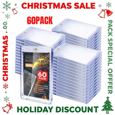 AMERIBOX 60 Pack Magnetic Trading Sports Card Holders 35pt One-Touch Hard UV Protection